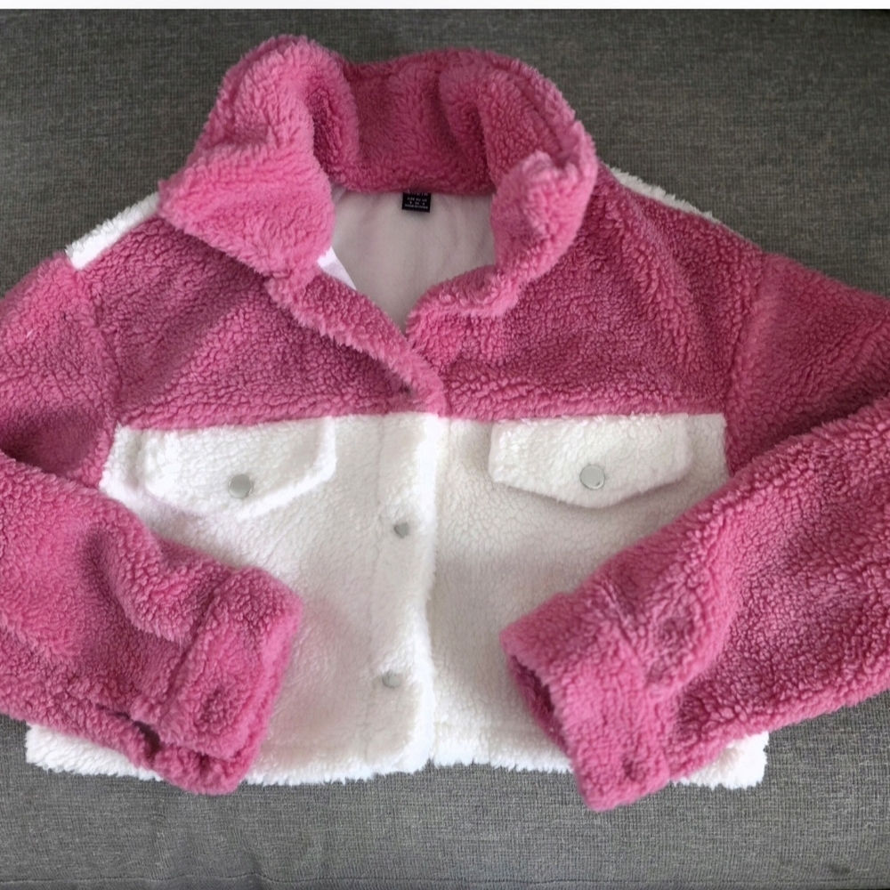 Pink and White Puffer Jacket by Shein